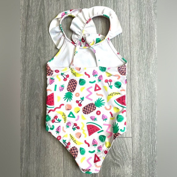 🍉JOE FRESH 12-18 MONTH GIRL BATHING SUIT ONE PIECE SWIMSUIT! WHITE WITH FRUITS - Picture 3 of 6